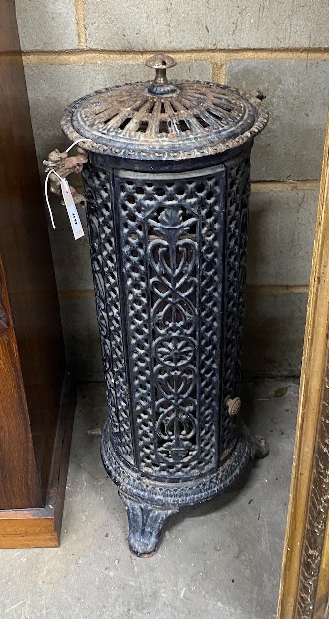 A late 19th century French enamelled conservatory heater, height 76cm